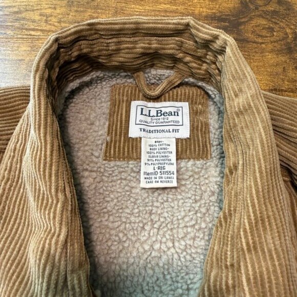 LL Bean Corduroy Sherpa Lined Shirt Jacket Men Large Tan Traditional Fit Snap Up - Picture 13 of 13